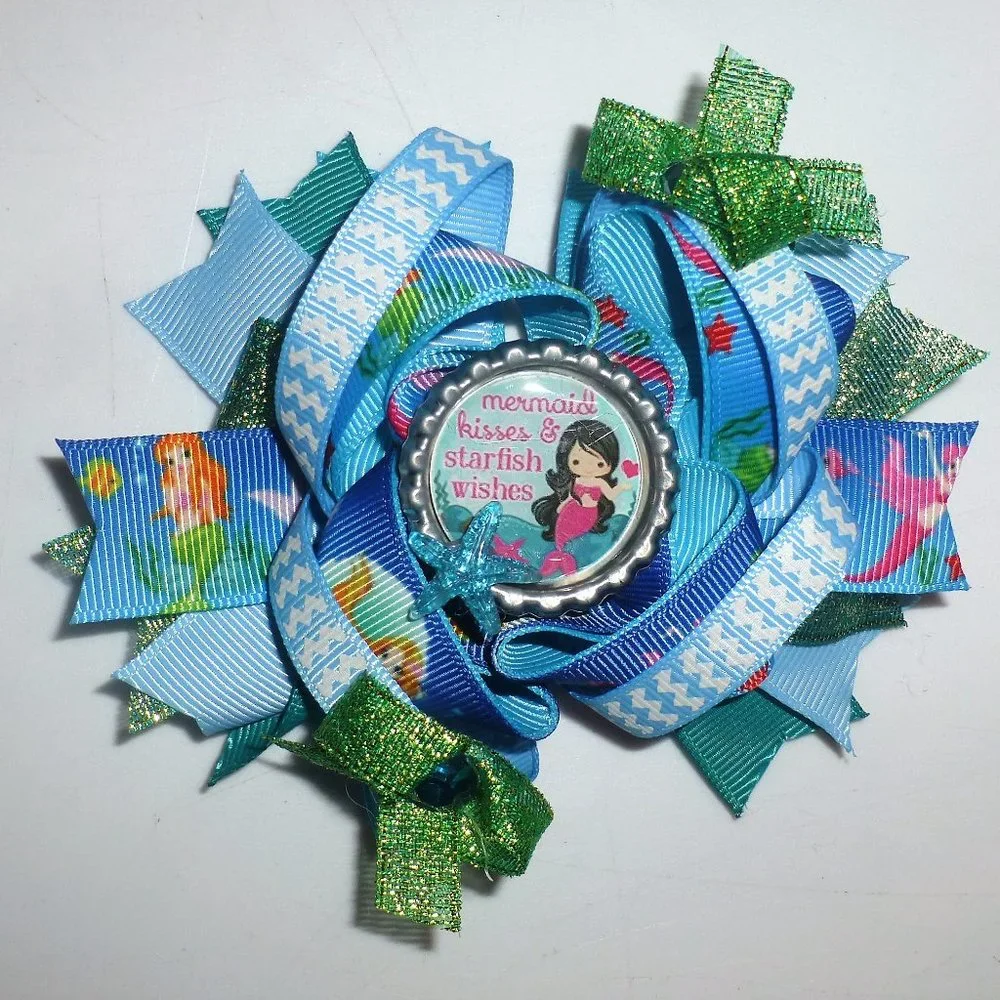 Mermaid Kisses & Starfish Wishes Girls 5-Inch Hair Bow Clip